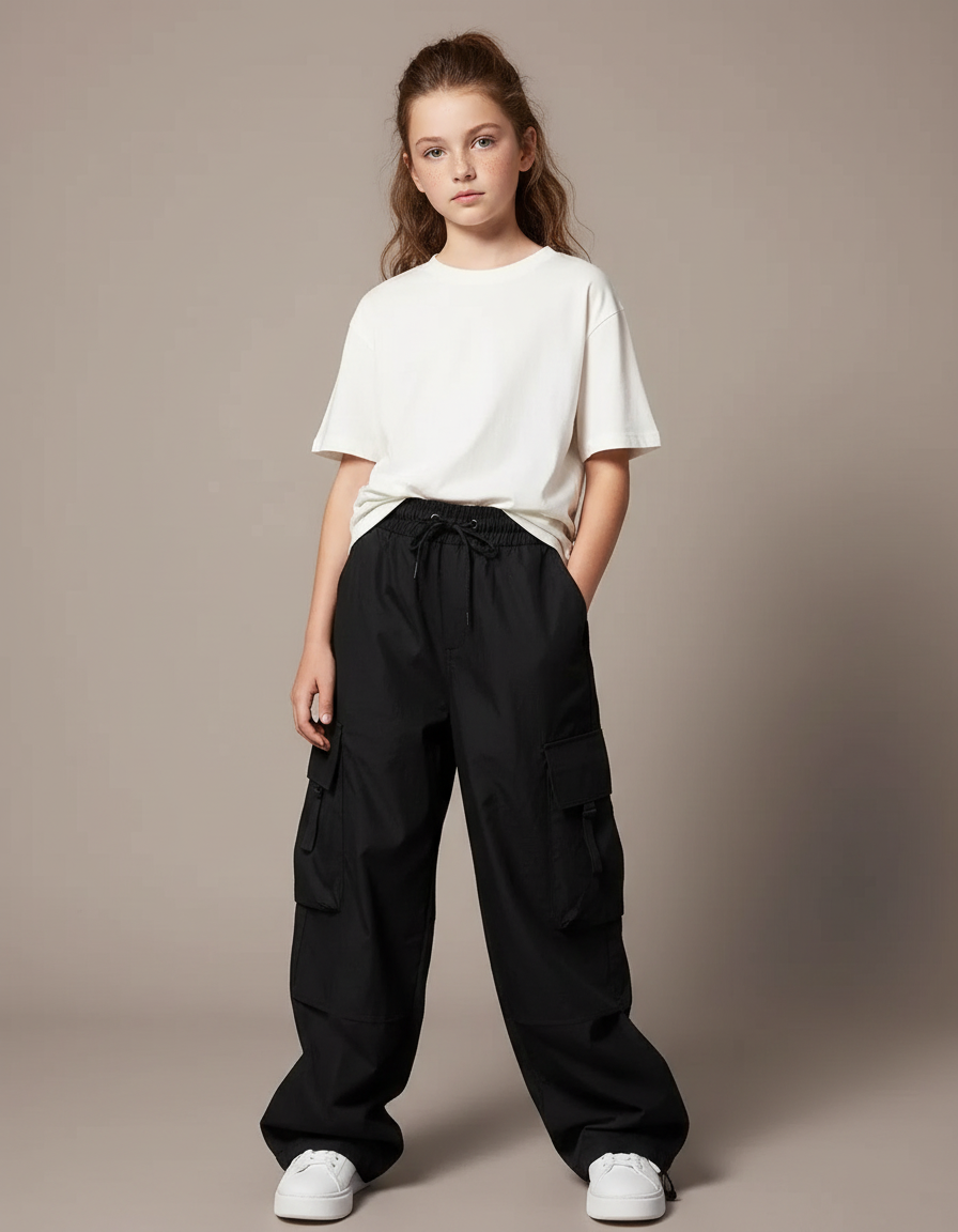 Pantalon Cargo Fille Noir Parachute - Polyester