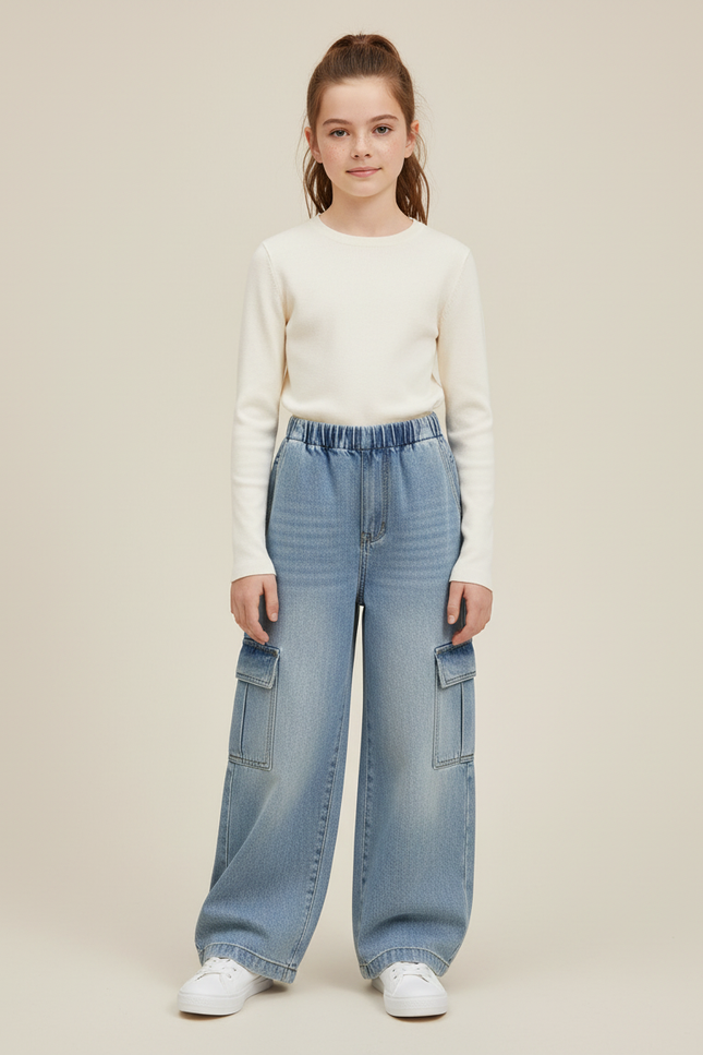 Pantalon Cargo Denim - Bleu Jean