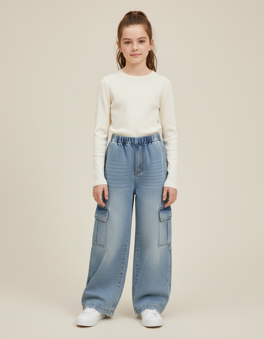 Pantalon Cargo Denim - Bleu Jean