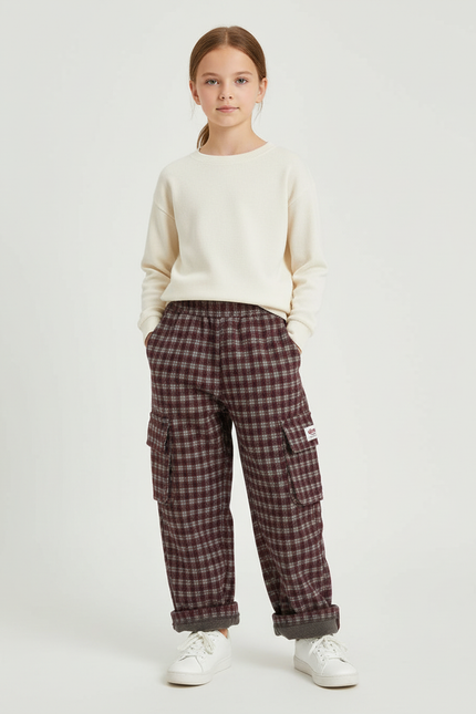 Pantalon Cargo À Carreaux - Bordeaux Tweed