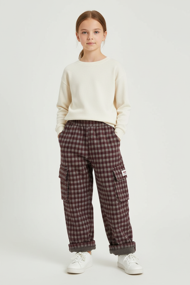 Pantalon Cargo À Carreaux - Bordeaux Tweed