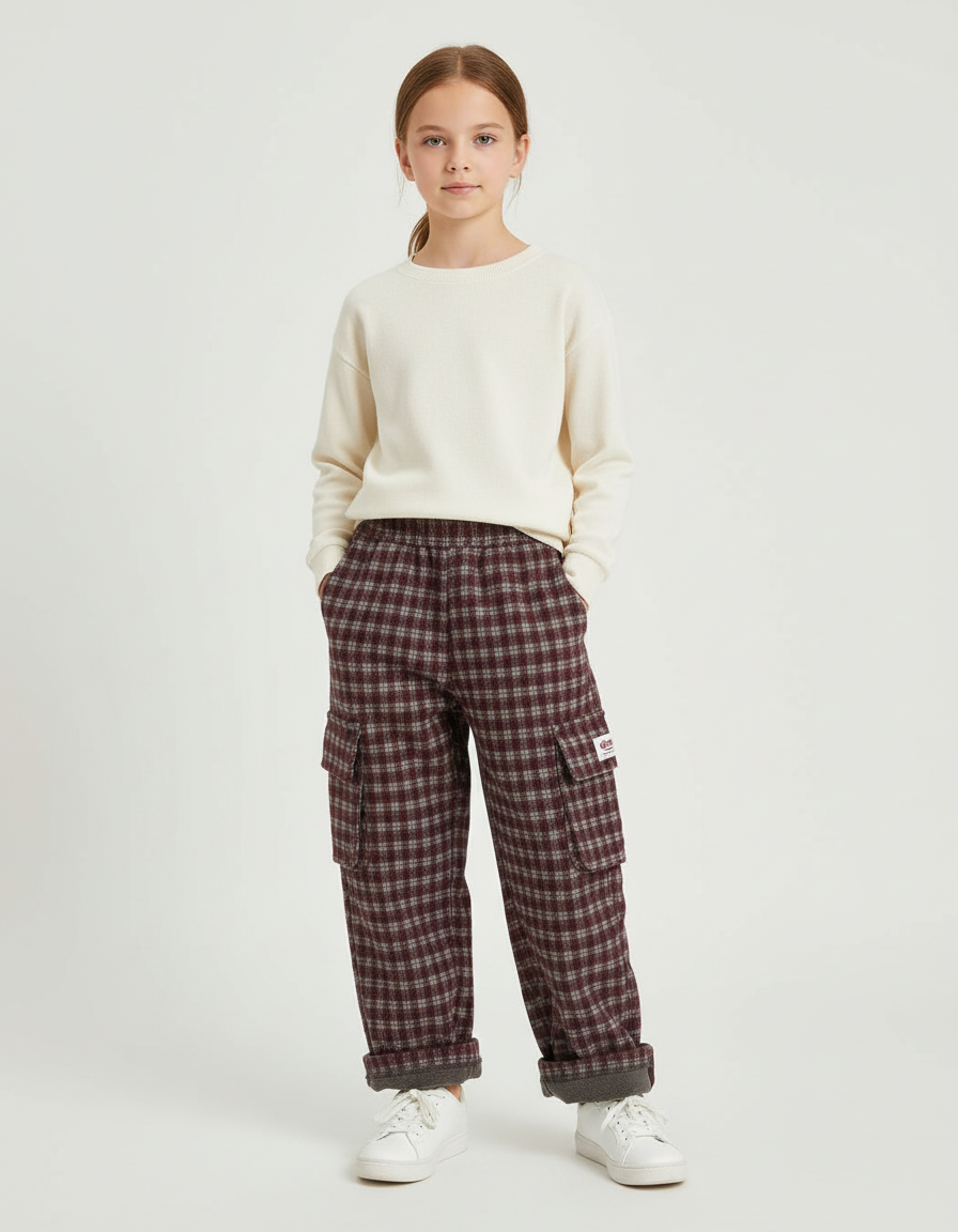 Pantalon Cargo À Carreaux - Bordeaux Tweed