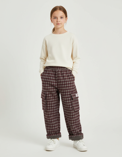 Pantalon Cargo À Carreaux - Bordeaux Tweed
