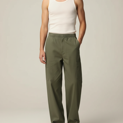 Pantalon Cargo Vert Ample Décontracté Coton Homme - Kaki