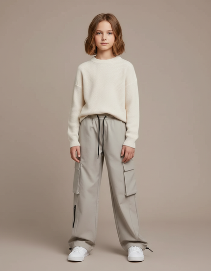 Pantalon Cargo Gris Clair Ample Décontracté Enfant - Polyester