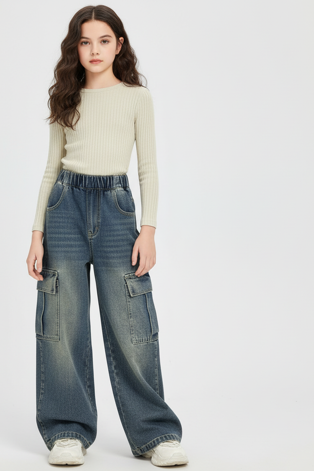 Pantalon Cargo En Jean - Bleu