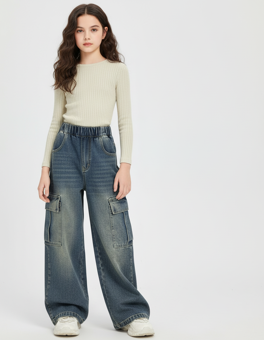Pantalon Cargo En Jean - Bleu