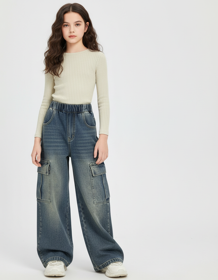Pantalon Cargo En Jean - Bleu