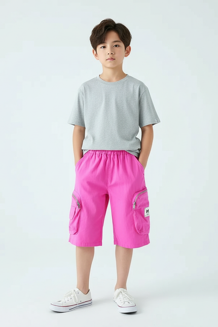 Pantalon Cargo Rose Ample Coton Poches Zippées