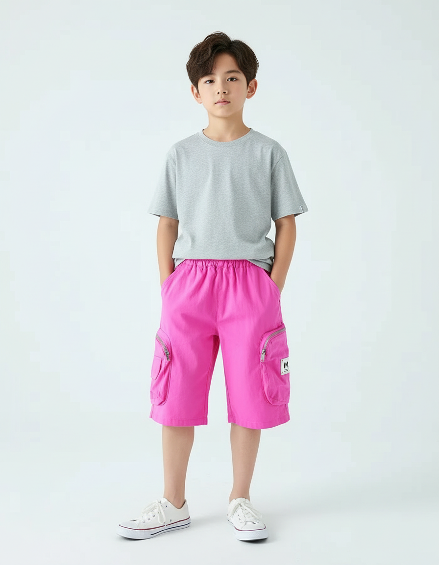 Pantalon Cargo Rose Ample Coton Poches Zippées