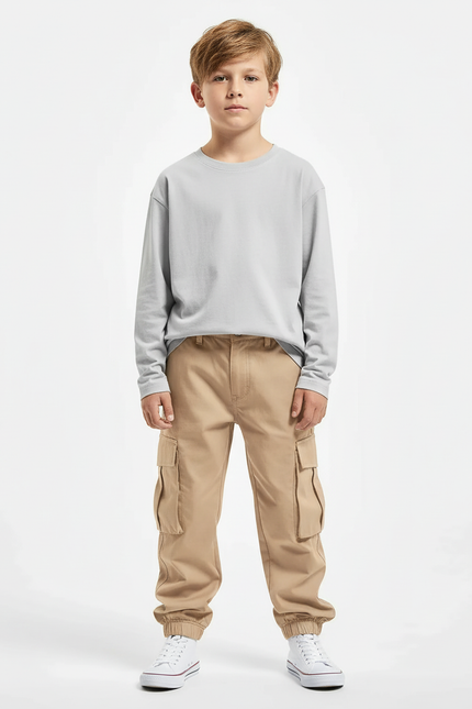 Pantalon Cargo Garçon Kaki Jogger - Beige Toile