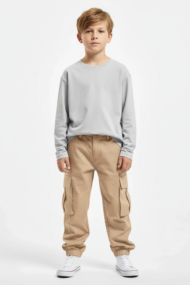 Pantalon Cargo Garçon Kaki Jogger - Beige Toile