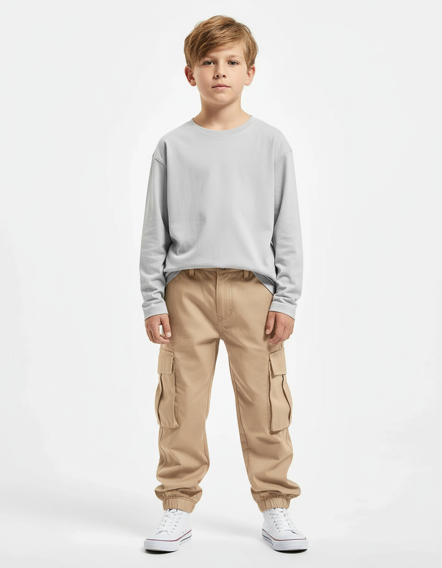 Pantalon Cargo Garçon Kaki Jogger - Beige Toile