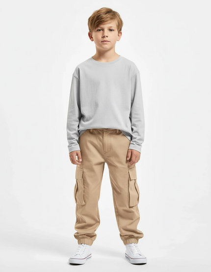 Pantalon Cargo Garçon Kaki Jogger - Beige Toile