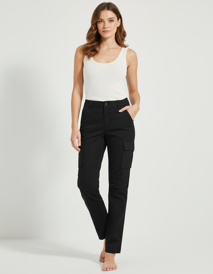 Pantalon Cargo Noir Multipoches Décontracté Femme - Toile