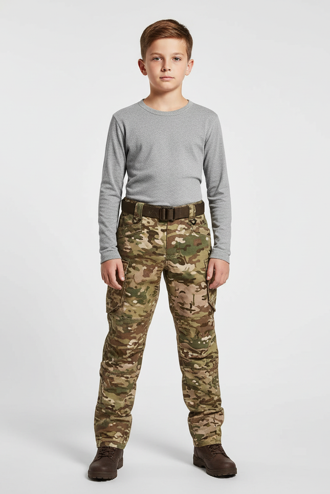 Pantalon Cargo Camouflage Militaire Enfant Tactique Renforcé - Multicolore Toile