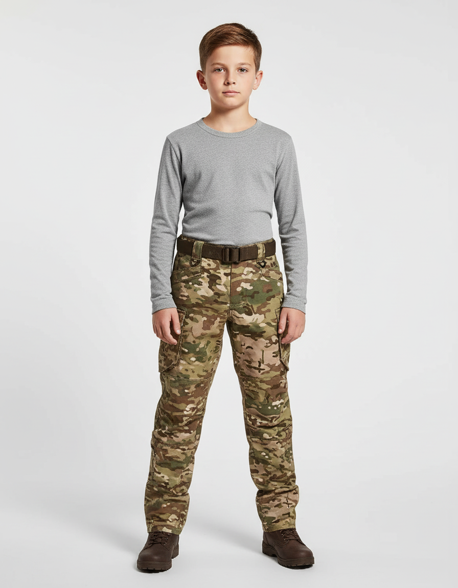 Pantalon Cargo Camouflage Militaire Enfant Tactique Renforcé - Multicolore Toile