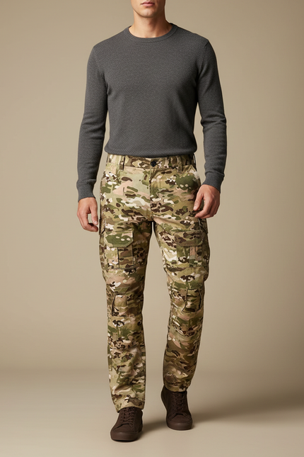 Pantalon Cargo Camouflage Militaire Multi-Poches Tactique Homme - Multicolore Toile