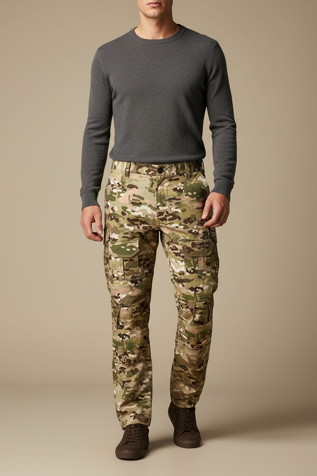 Pantalon Cargo Camouflage Militaire Multi-Poches Tactique Homme - Multicolore Toile