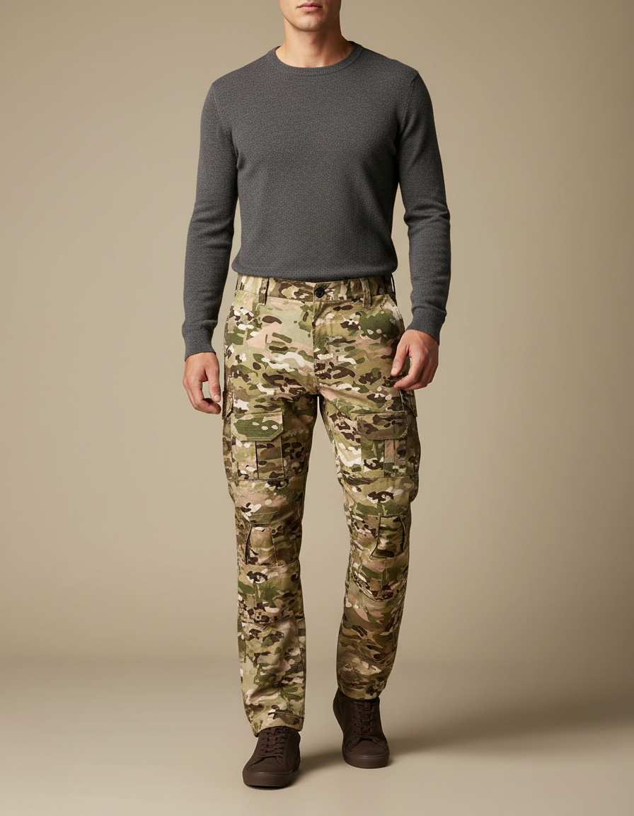 Pantalon Cargo Camouflage Militaire Multi-Poches Tactique Homme - Multicolore Toile