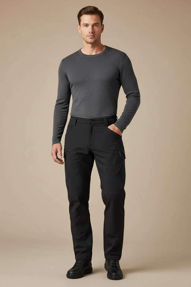 Pantalon Cargo Noir Technique Coupe Droite Multipoches - Polyester