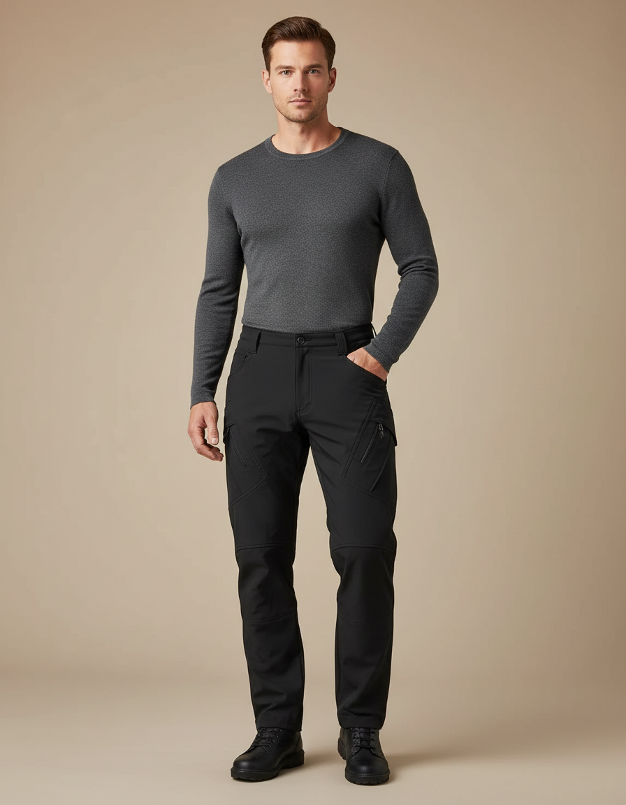 Pantalon Cargo Noir Technique Coupe Droite Multipoches - Polyester
