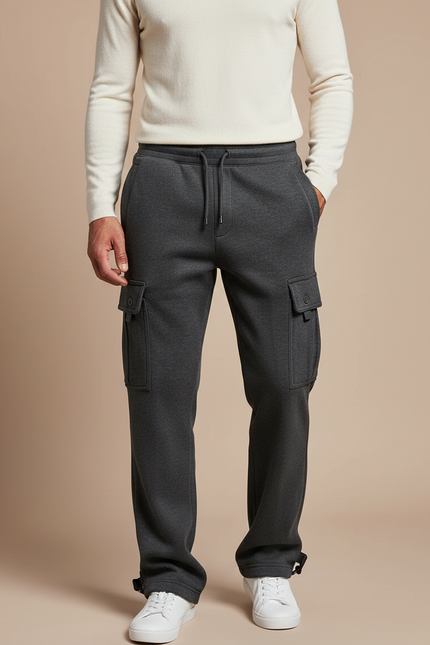 Pantalon Cargo Gris Ample Molletonné Multi-Poches