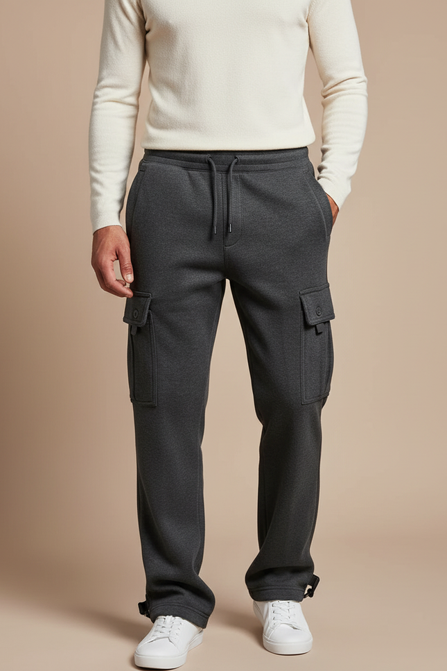 Pantalon Cargo Gris Ample Molletonné Multi-Poches