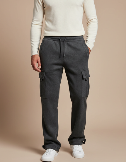 Pantalon Cargo Gris Ample Molletonné Multi-Poches