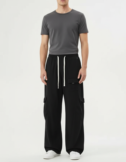 Pantalon Cargo Homme Noir Baggy Coton - Molleton
