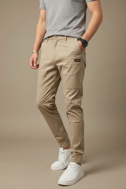 Pantalon Cargo Beige Ajusté Coton Décontracté Homme