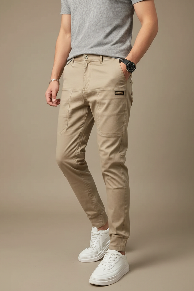 Pantalon Cargo Beige Ajusté Coton Décontracté Homme