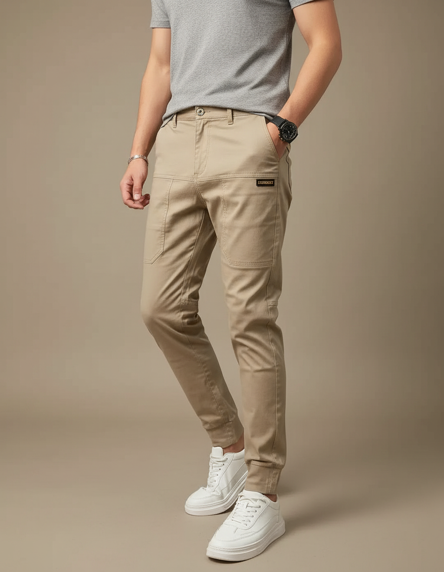 Pantalon Cargo Beige Ajusté Coton Décontracté Homme