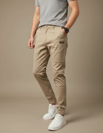 Pantalon Cargo Beige Ajusté Coton Décontracté Homme
