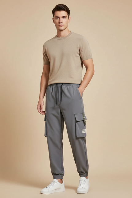 Pantalon Cargo Gris Décontracté Sport Jogger Poches - Polyester