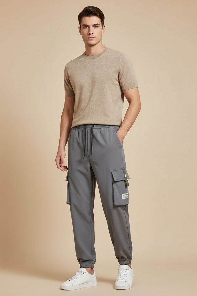 Pantalon Cargo Gris Décontracté Sport Jogger Poches - Polyester