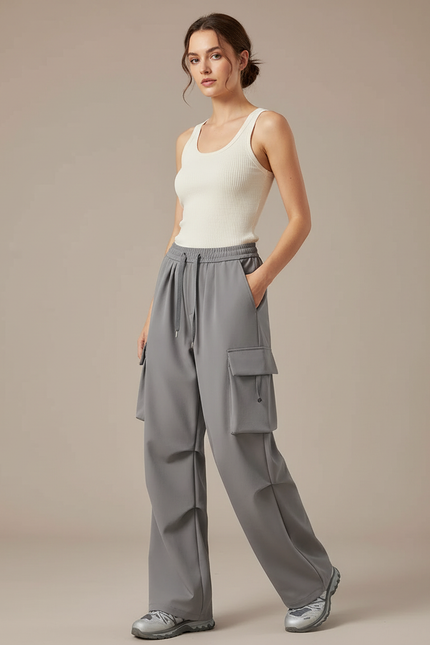 Pantalon Cargo Gris Ample Décontracté Sport Femme - Polyester