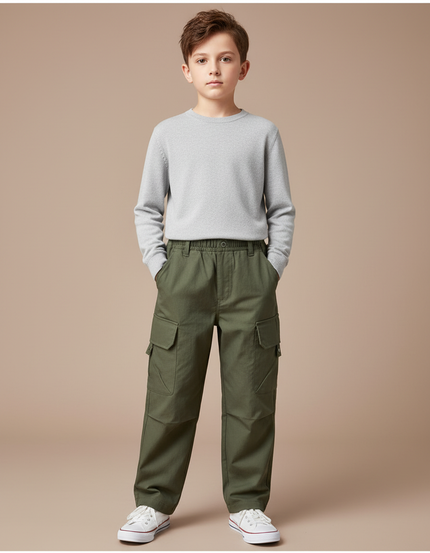 Pantalon Cargo Vert Kaki Ample Décontracté Enfant - Toile
