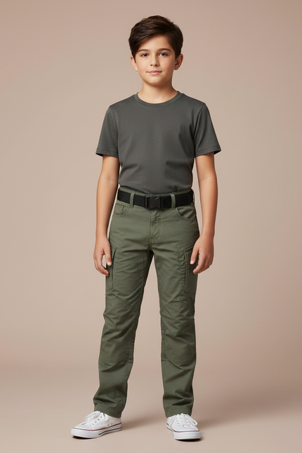 Pantalon Cargo Vert Militaire Enfant Tactique Renforcé - Kaki Toile