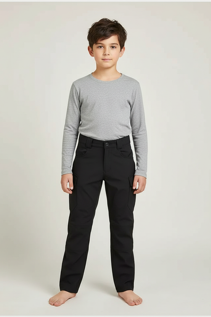 Pantalon Cargo Noir Garçon Ample Multipoches Résistant - Polyester