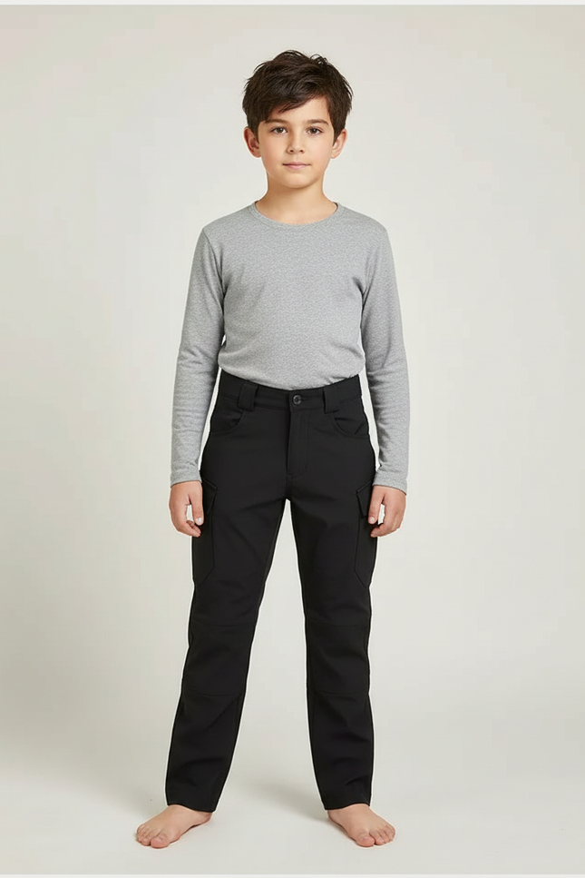 Pantalon Cargo Noir Garçon Ample Multipoches Résistant - Polyester
