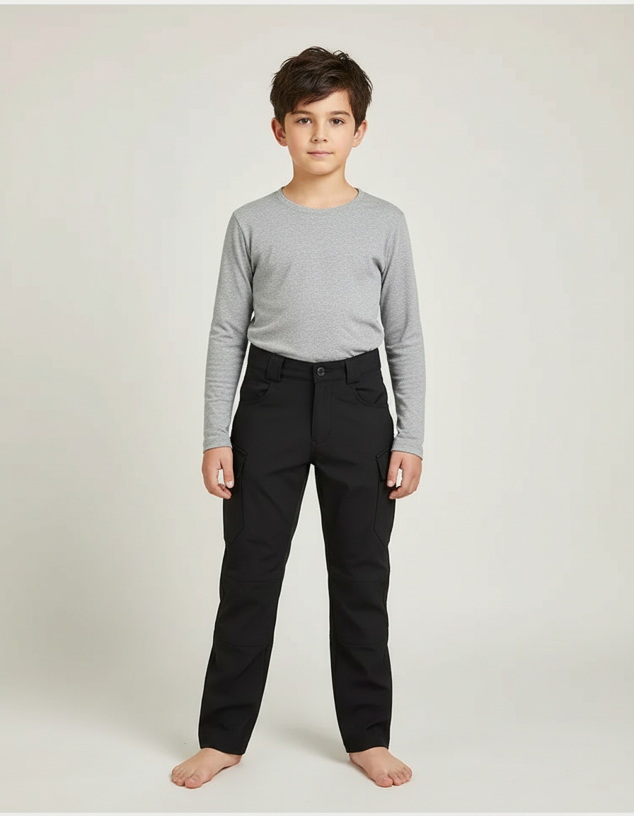 Pantalon Cargo Noir Garçon Ample Multipoches Résistant - Polyester