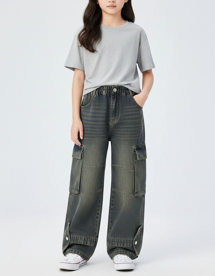 Pantalon Cargo Denim Ample Gris Décontracté Enfant - Jean