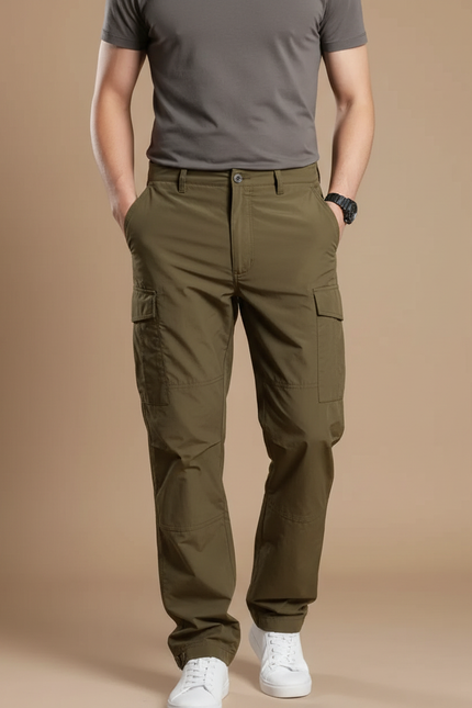 Pantalon Cargo Kaki Homme Droit Décontracté Multipoches - Polyester
