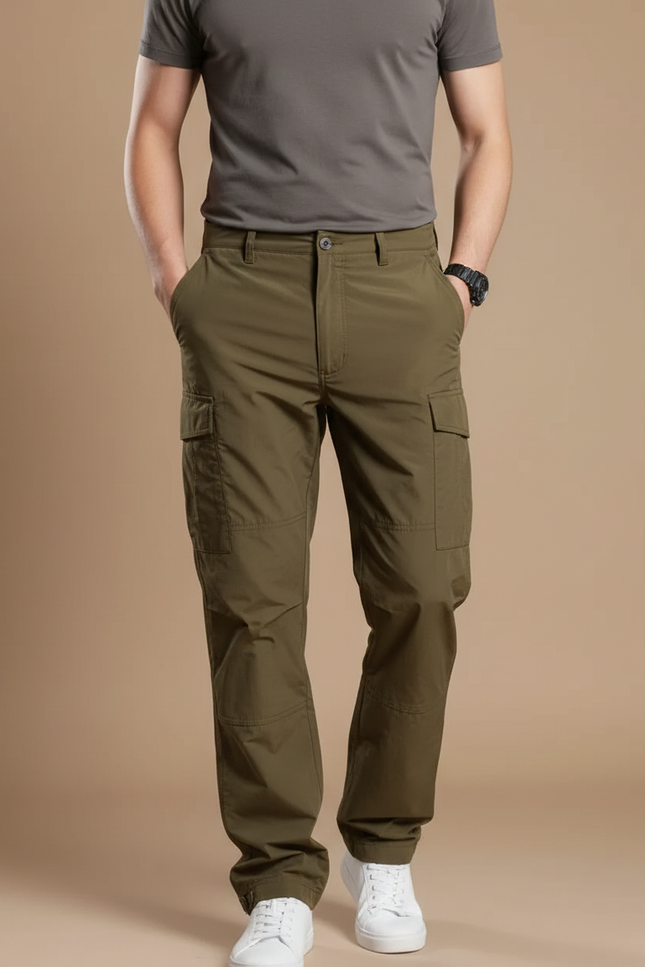Pantalon Cargo Kaki Homme Droit Décontracté Multipoches - Polyester