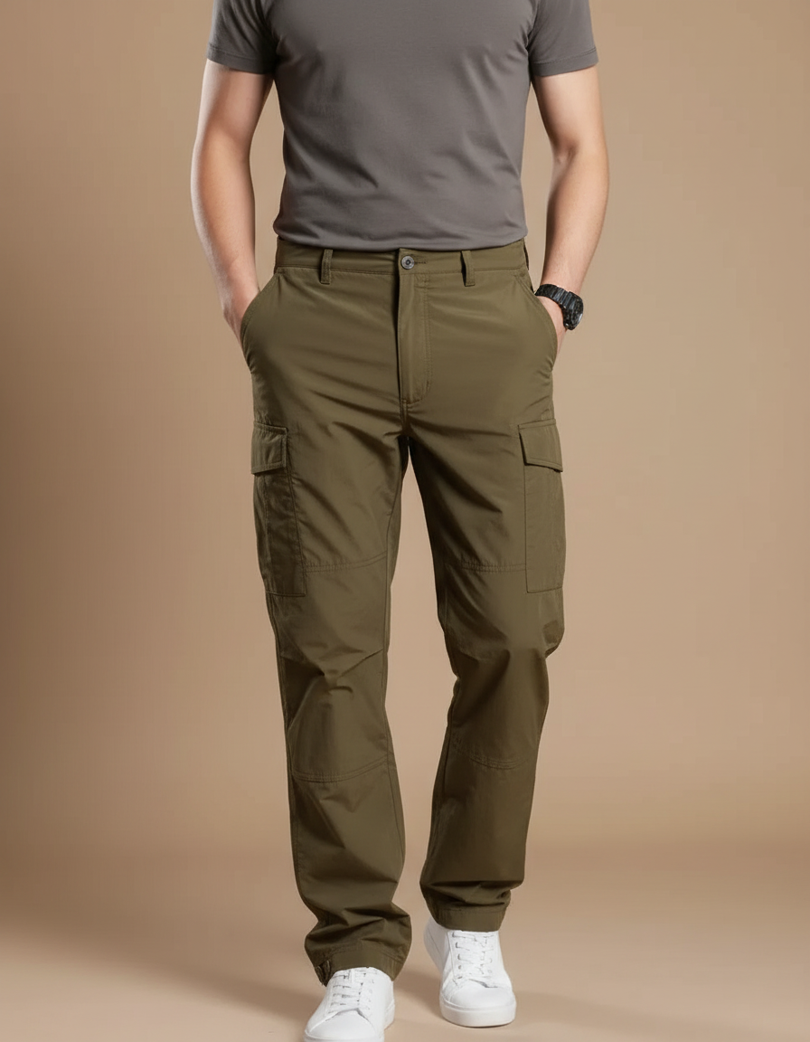 Pantalon Cargo Kaki Homme Droit Décontracté Multipoches - Polyester