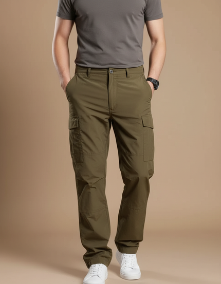 Pantalon Cargo Kaki Homme Droit Décontracté Multipoches - Polyester