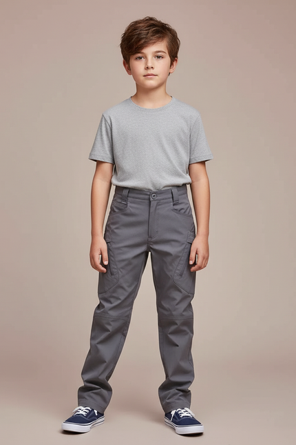 Pantalon Cargo Gris Multipoches Décontracté Enfant - Polyester