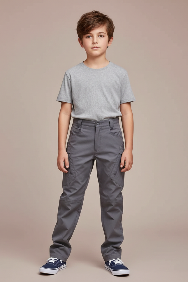 Pantalon Cargo Gris Multipoches Décontracté Enfant - Polyester