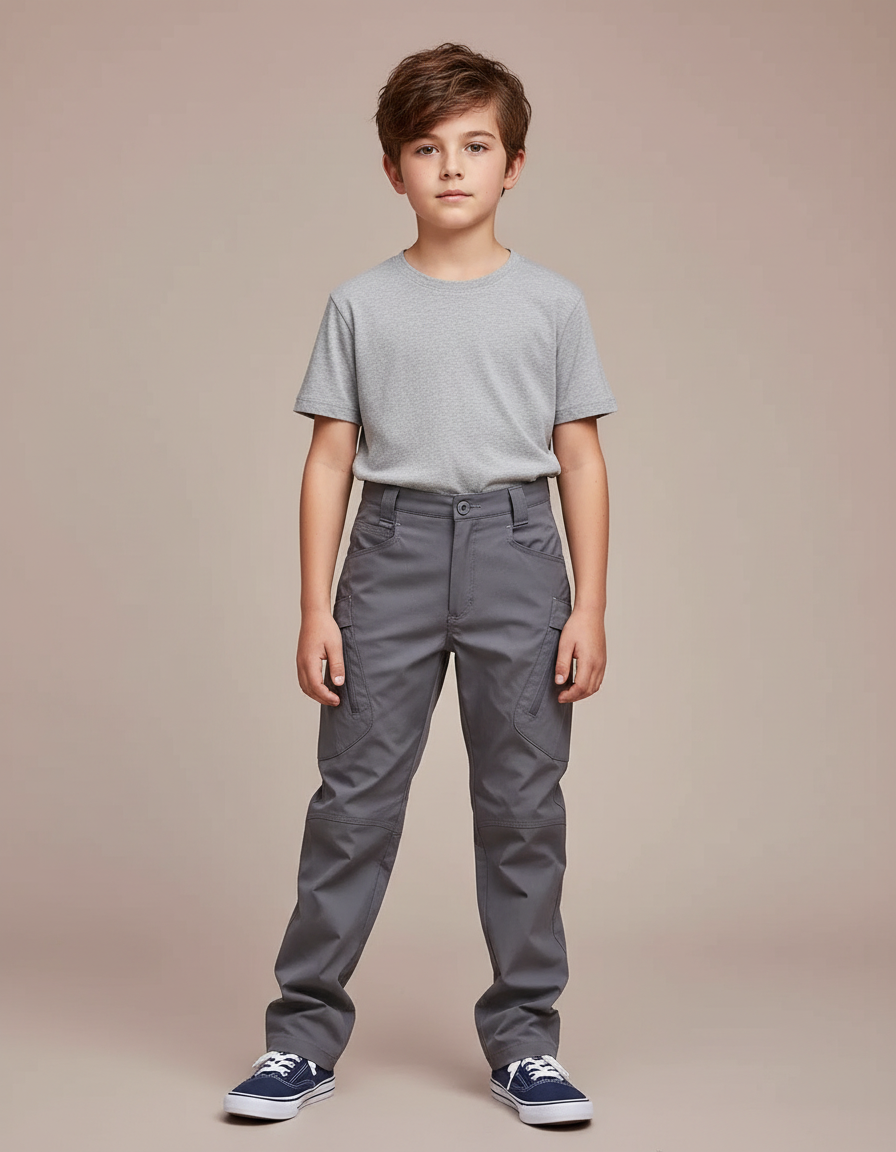 Pantalon Cargo Gris Multipoches Décontracté Enfant - Polyester